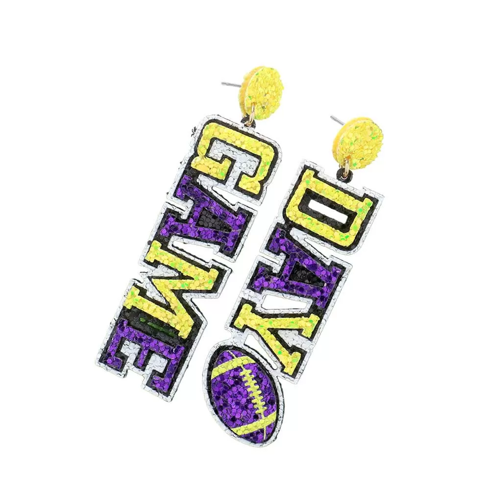 Game Day Message Football Bling Dangle Earrings