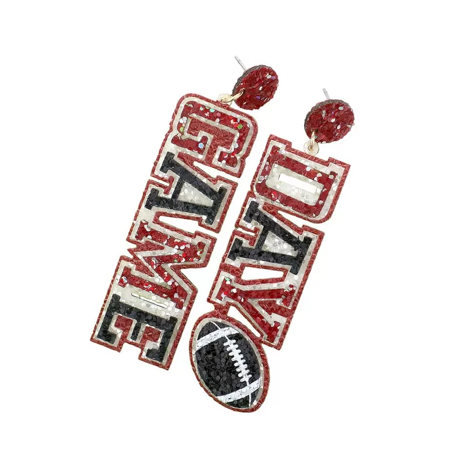 Game Day Message Football Bling Dangle Earrings