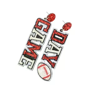 Game Day Message Football Bling Dangle Earrings