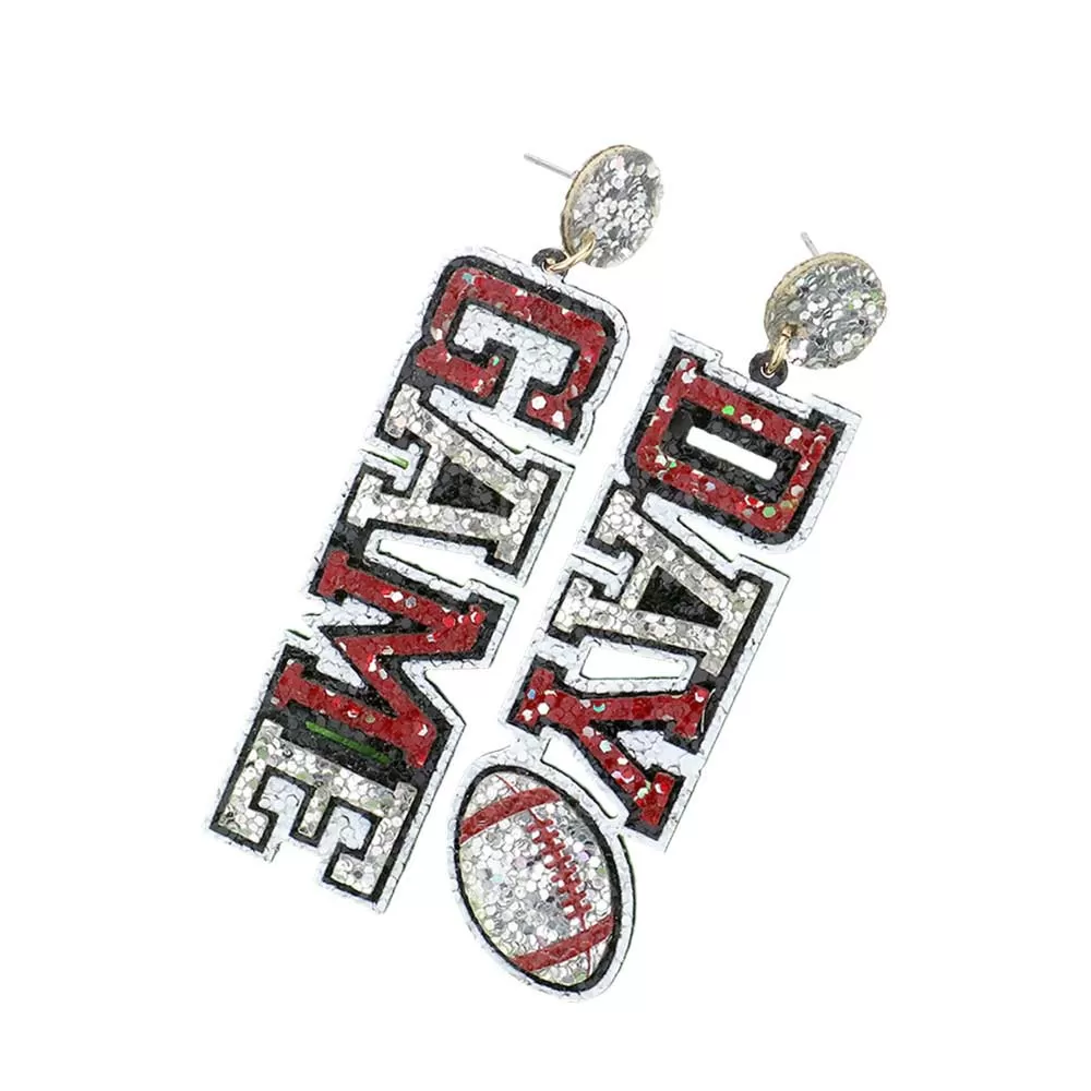 Game Day Message Football Bling Dangle Earrings