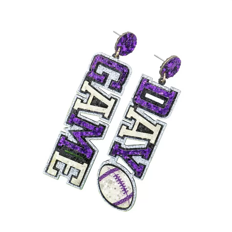 Game Day Message Football Bling Dangle Earrings