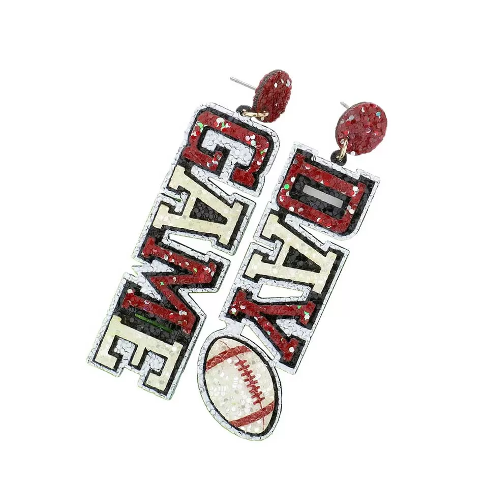 Game Day Message Football Bling Dangle Earrings