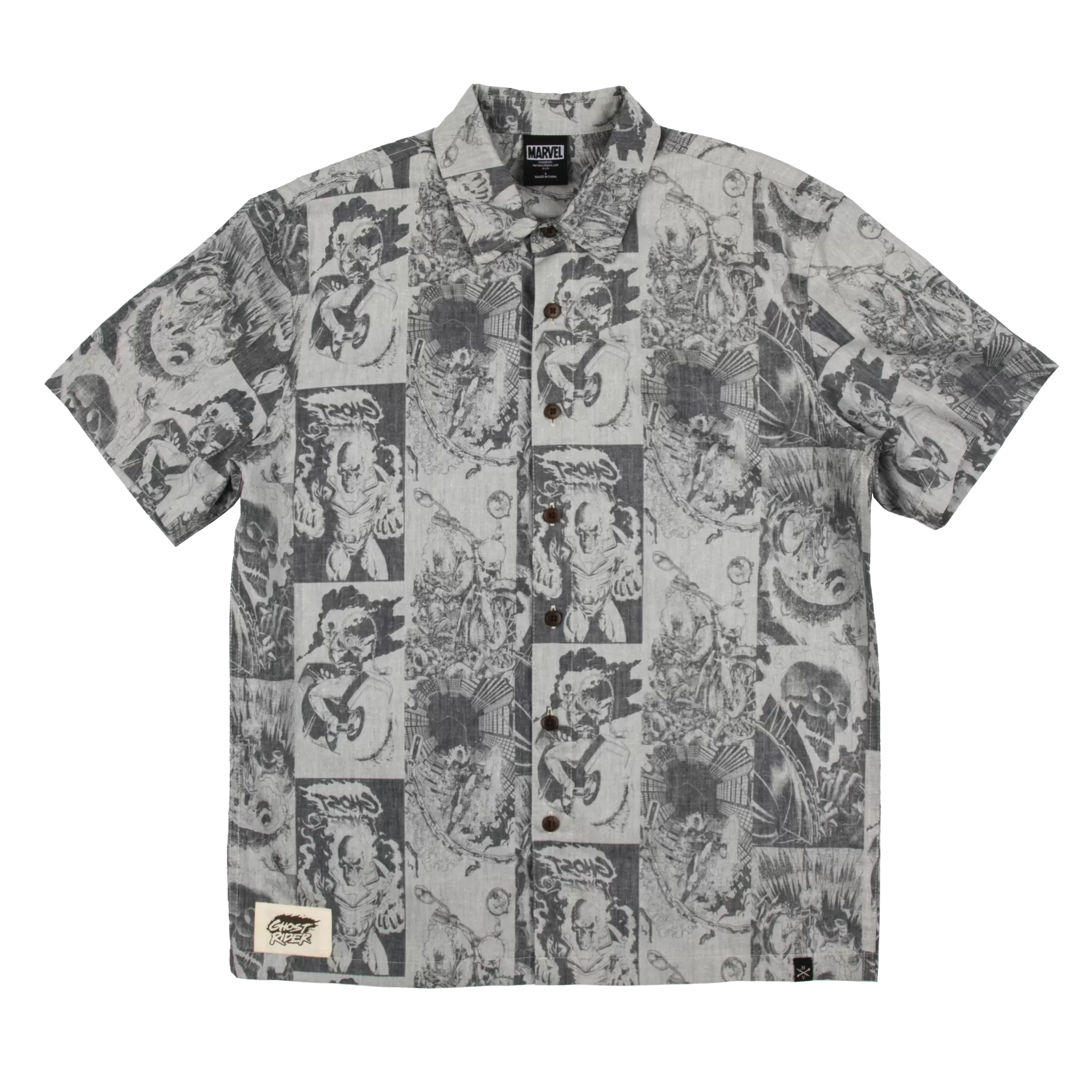 Ghost Rider All Over Comic Print Button-Down Shirt