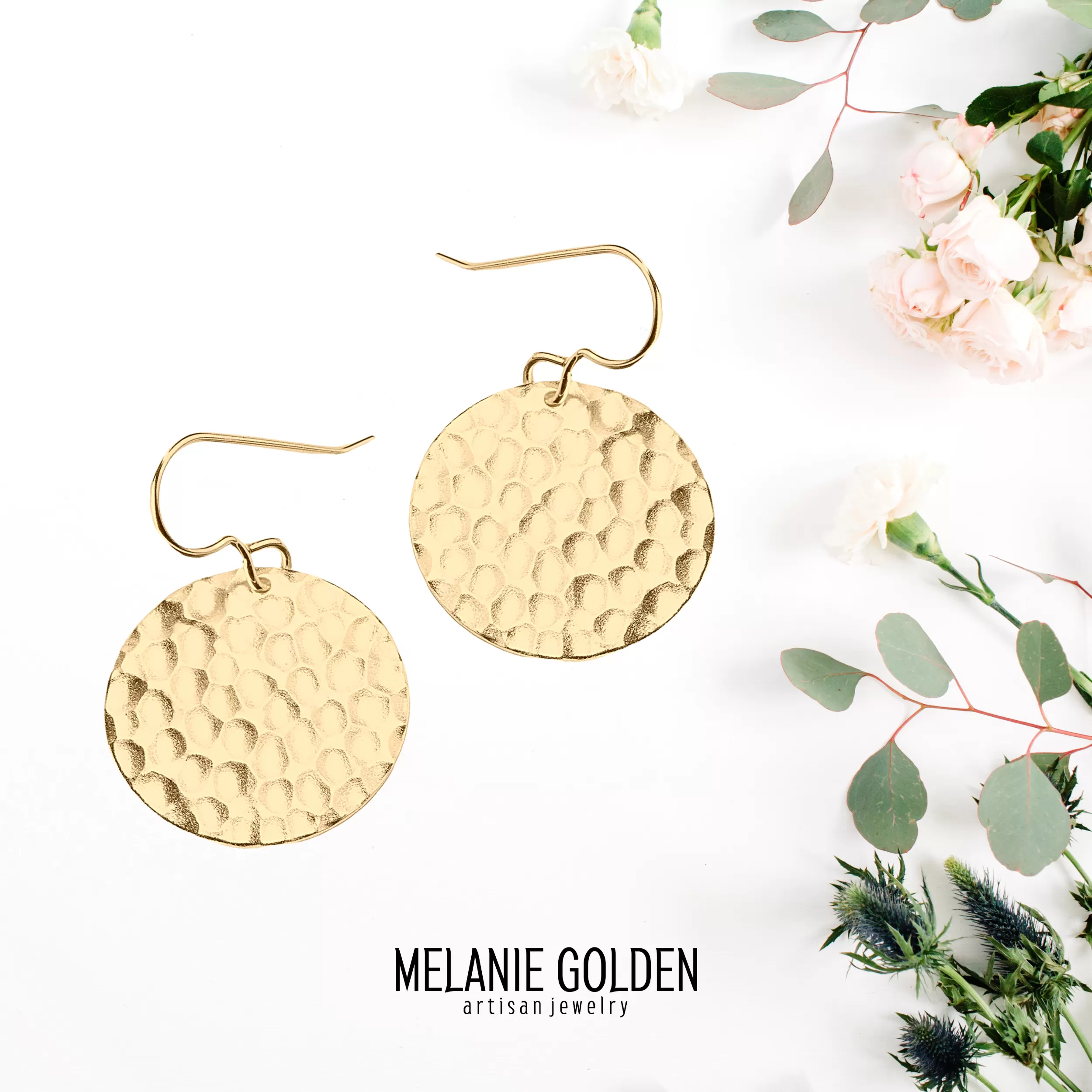 Gold Hammered Disc Dangle Earrings