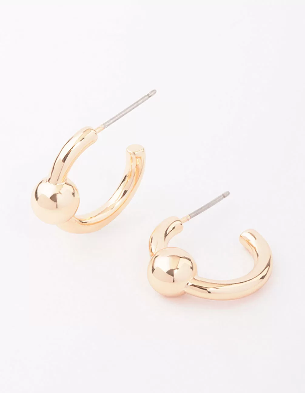 Gold Plain Ball Hoop Earrings