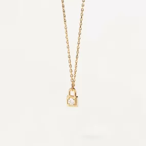 Gold-plated Zirconia Studded Padlock Pendant Necklace