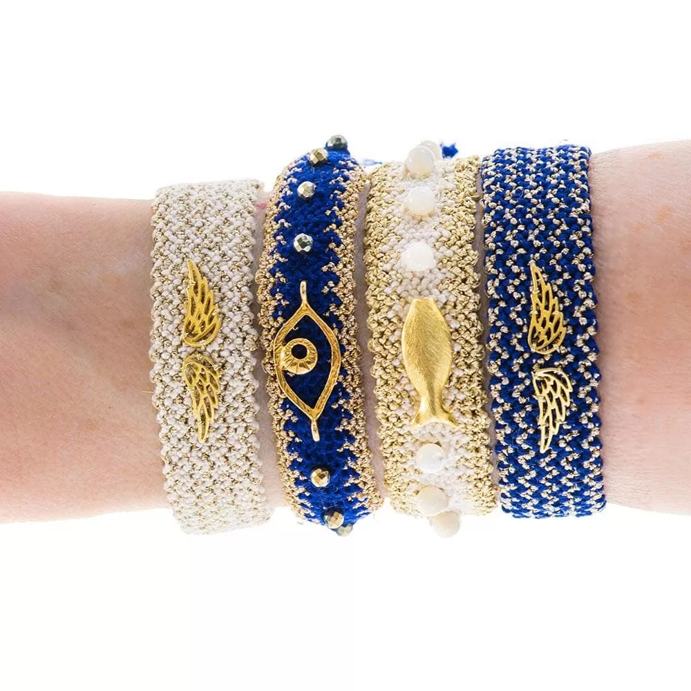 Handmade Macrame Ecru Gold Fish Bracelet