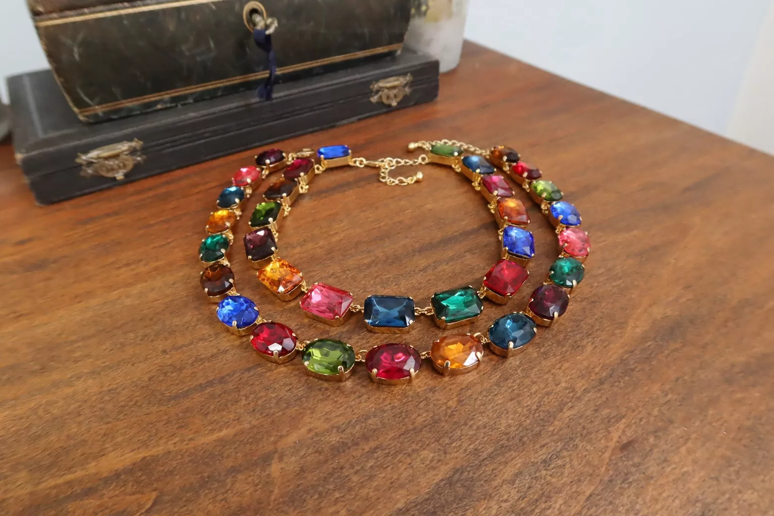 Harlequin Jewel Toned Collet Necklace - Large Oval or Large Octagon