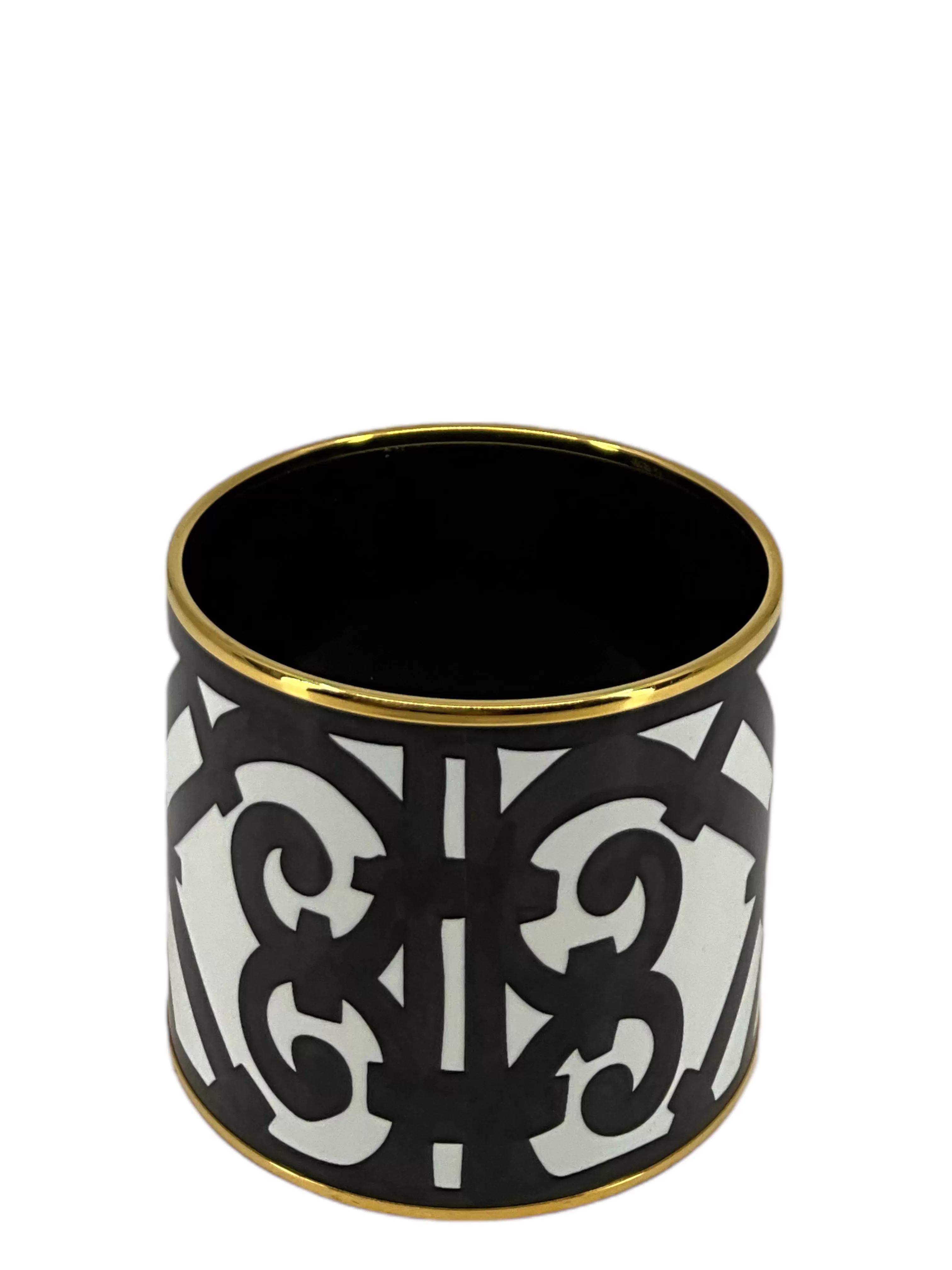 Hermes Monochrome Printed Enamel Gold Plated Extra Wide Bangle Bracelet