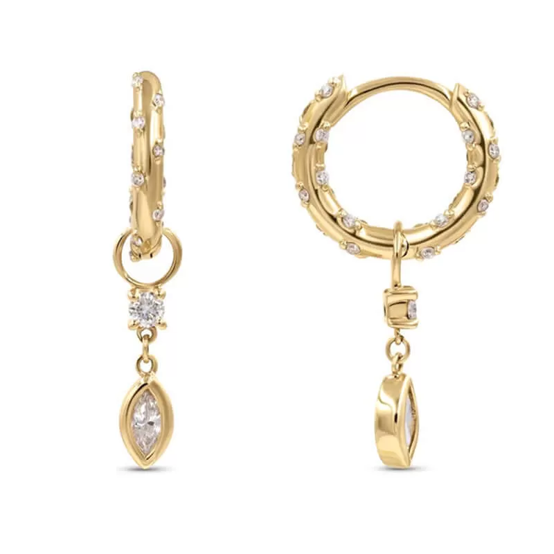 Huggie Hoop Earrings with CZ diamonds Pendant