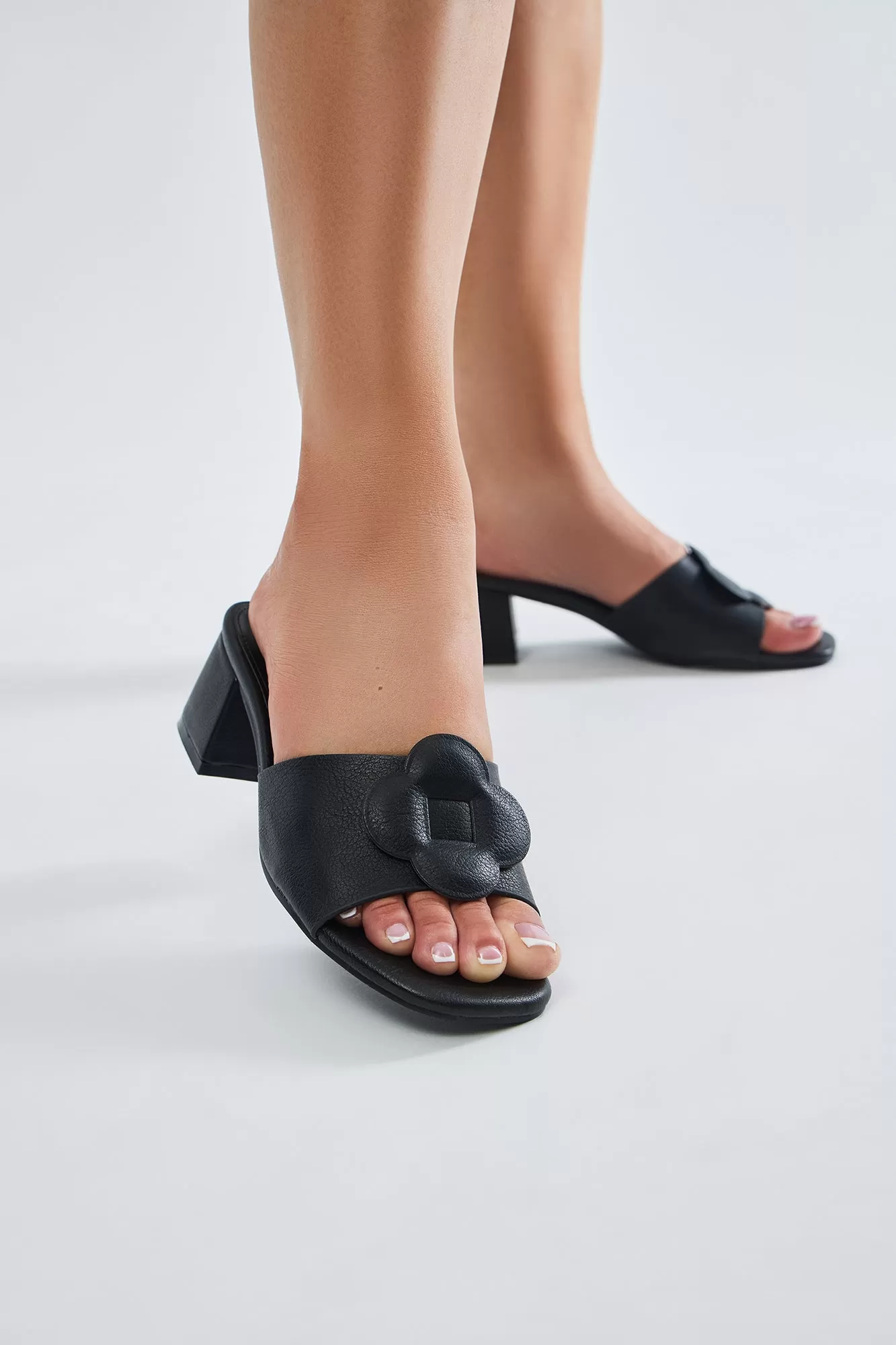 Janette Flower Mules - Black