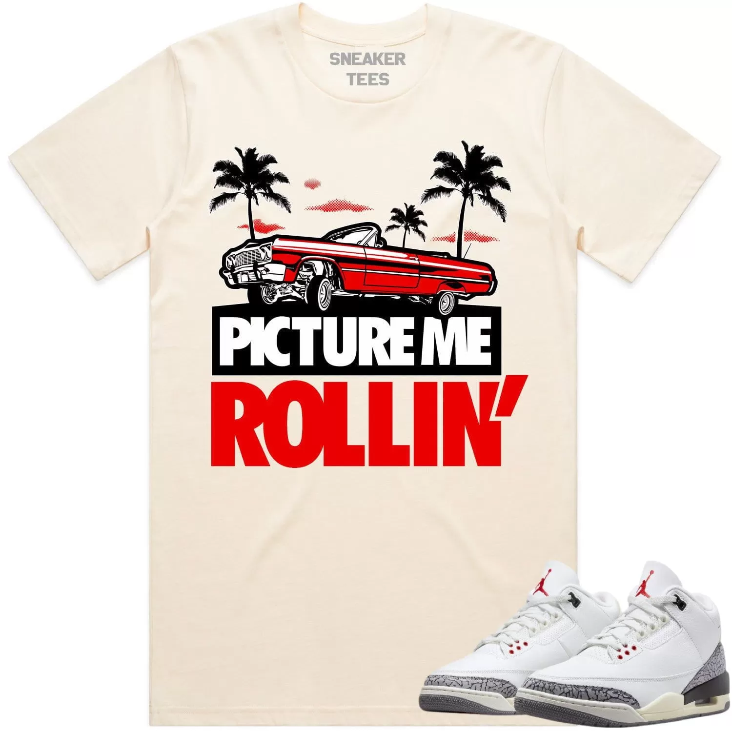 Jordan 3 White Cement 3s Shirt to Match - RED PMR