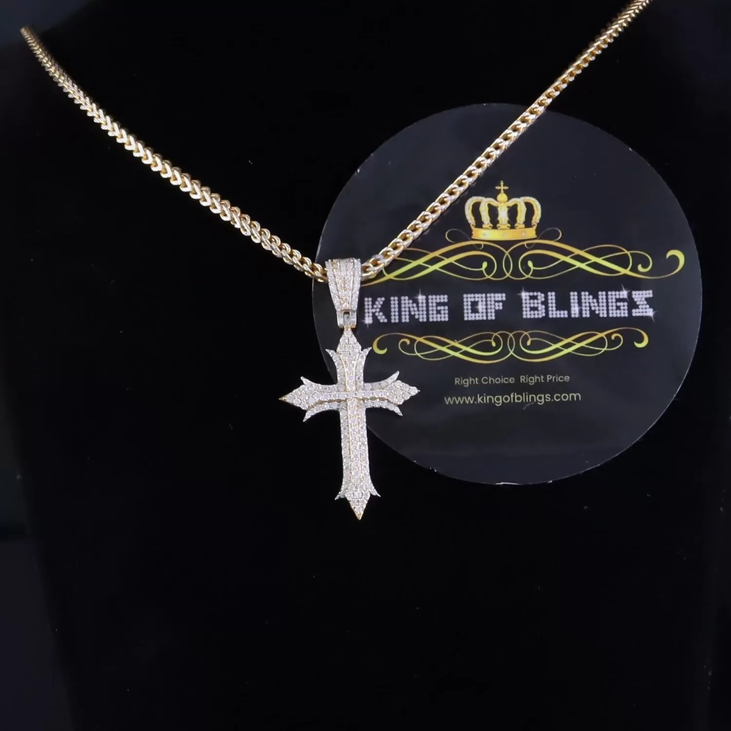 King Of Bling's Charm Cross Pendant Shiny 2.0ct VVS D Moissanite Yellow Silver Men's & Women's