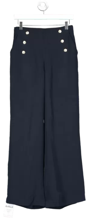 Lily Silk Blue Dubrovnik Button Front Wide Leg Silk Trousers UK 8