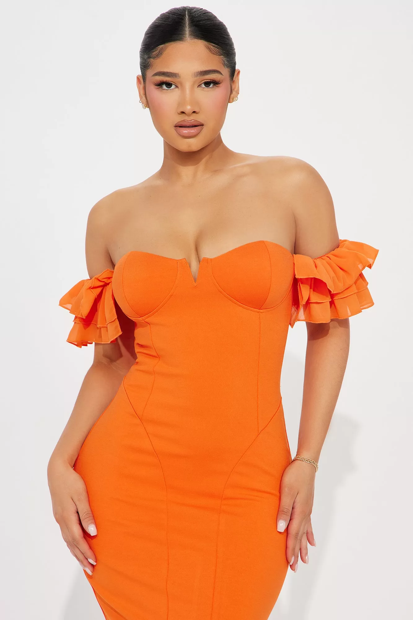 Maelis Off Shoulder Midi Dress - Orange