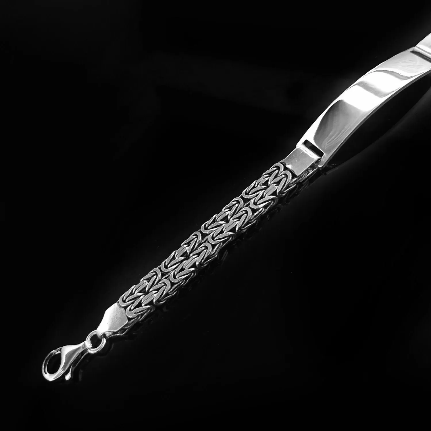 Men's Engraved ID Tag Bracelet 925 Sterling Silver Byzantine Chain