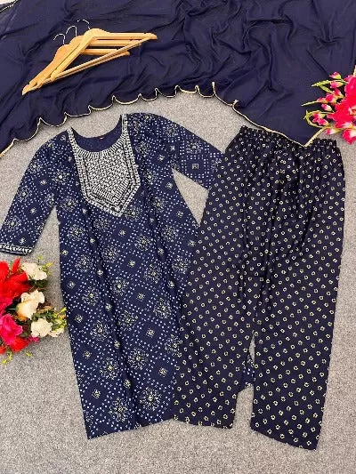 Navy Blue Foil Print Premium Rayon Salwar Suit Set