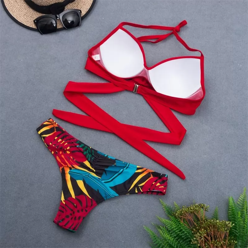 Neues sexy Wickel-String-Push-Up-Bikini-Set