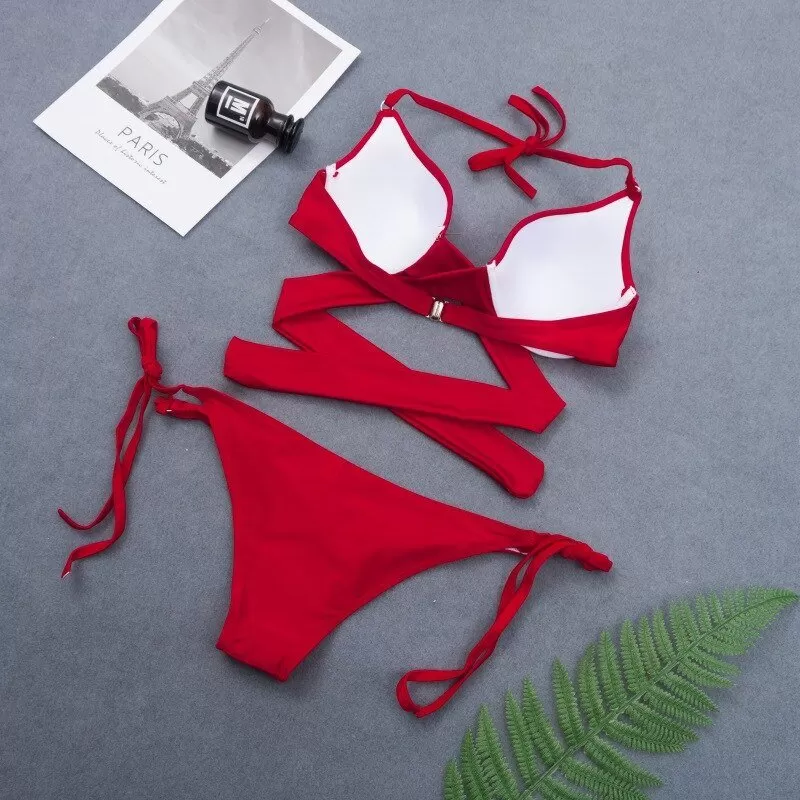 Neues sexy Wickel-String-Push-Up-Bikini-Set