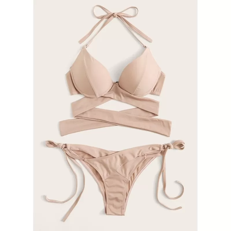 Neues sexy Wickel-String-Push-Up-Bikini-Set