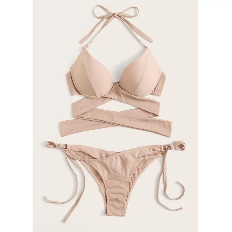 Neues sexy Wickel-String-Push-Up-Bikini-Set