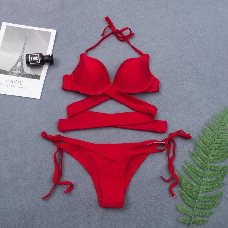 Neues sexy Wickel-String-Push-Up-Bikini-Set