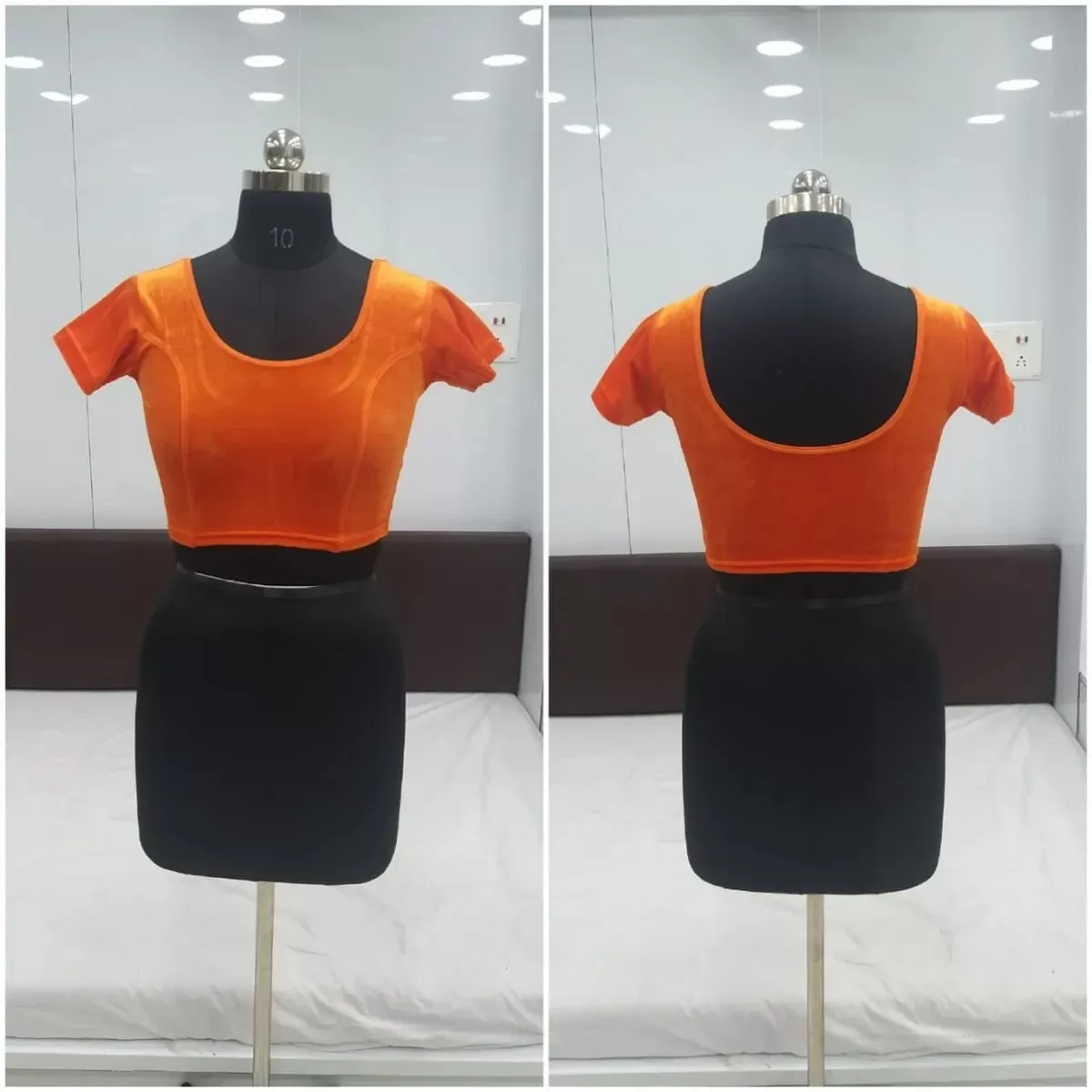 New Women Velvet Orange Solid Stretchable Stitched Blouse