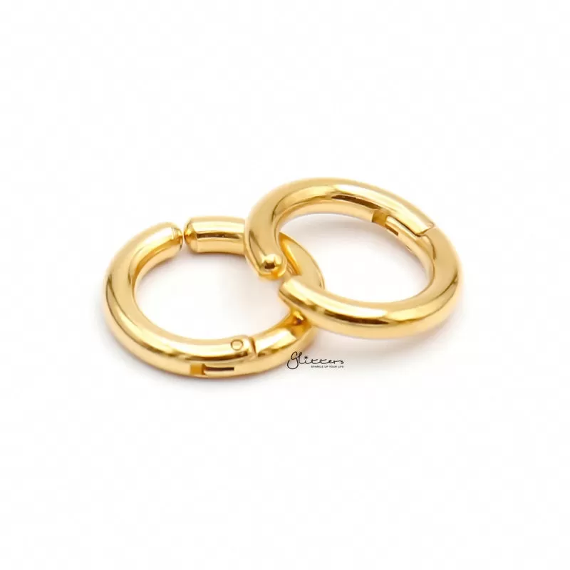 Non-Pierced Stainless Steel Clip On Round Hoop Earrings - Gold