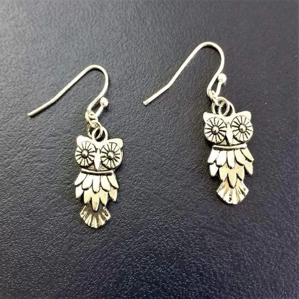 Owl Silver Textured Dangle Earrings