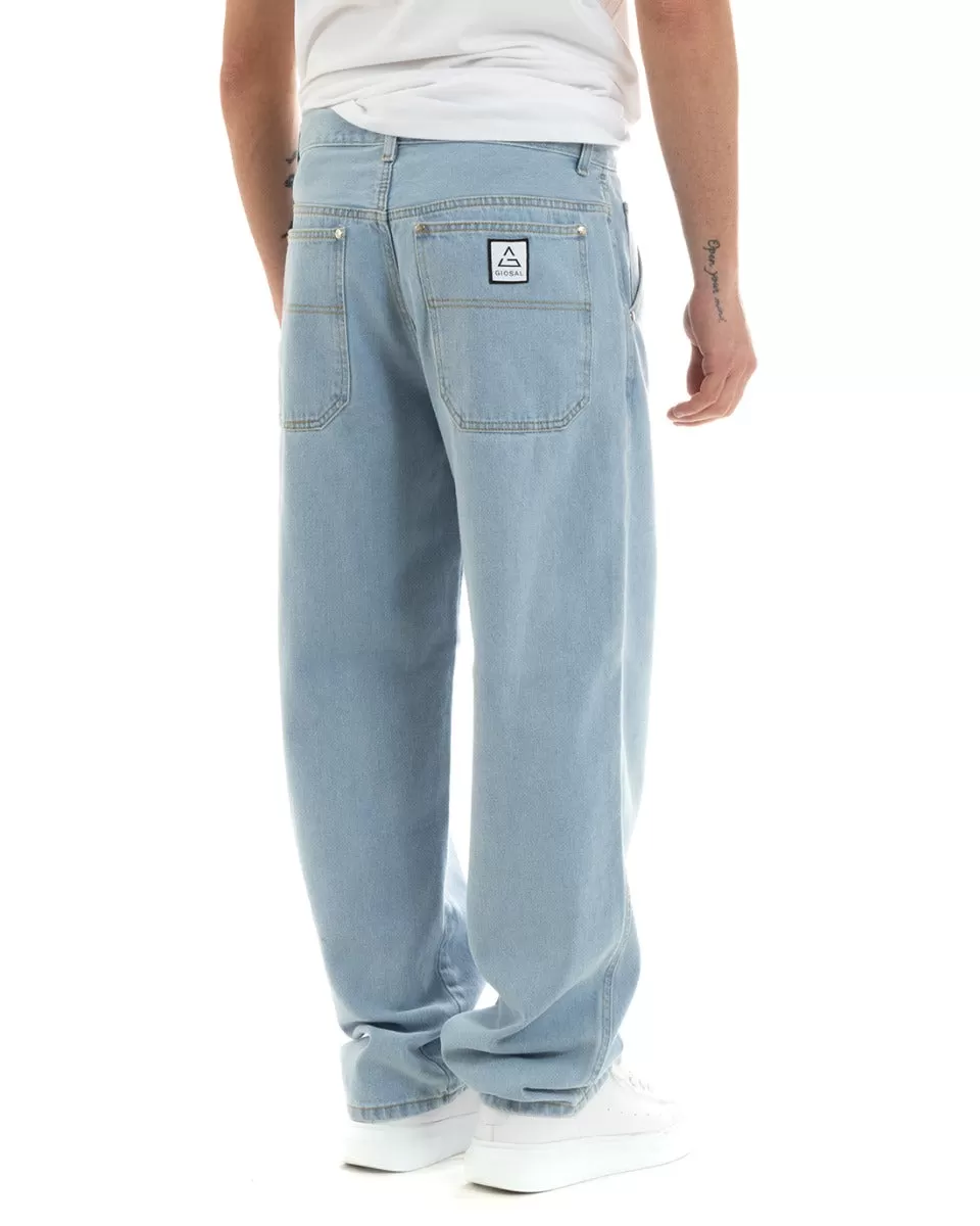 Pantaloni Jeans Uomo Unisex Baggy Denim Chiaro Tasca America Casual GIOSAL-P5756A