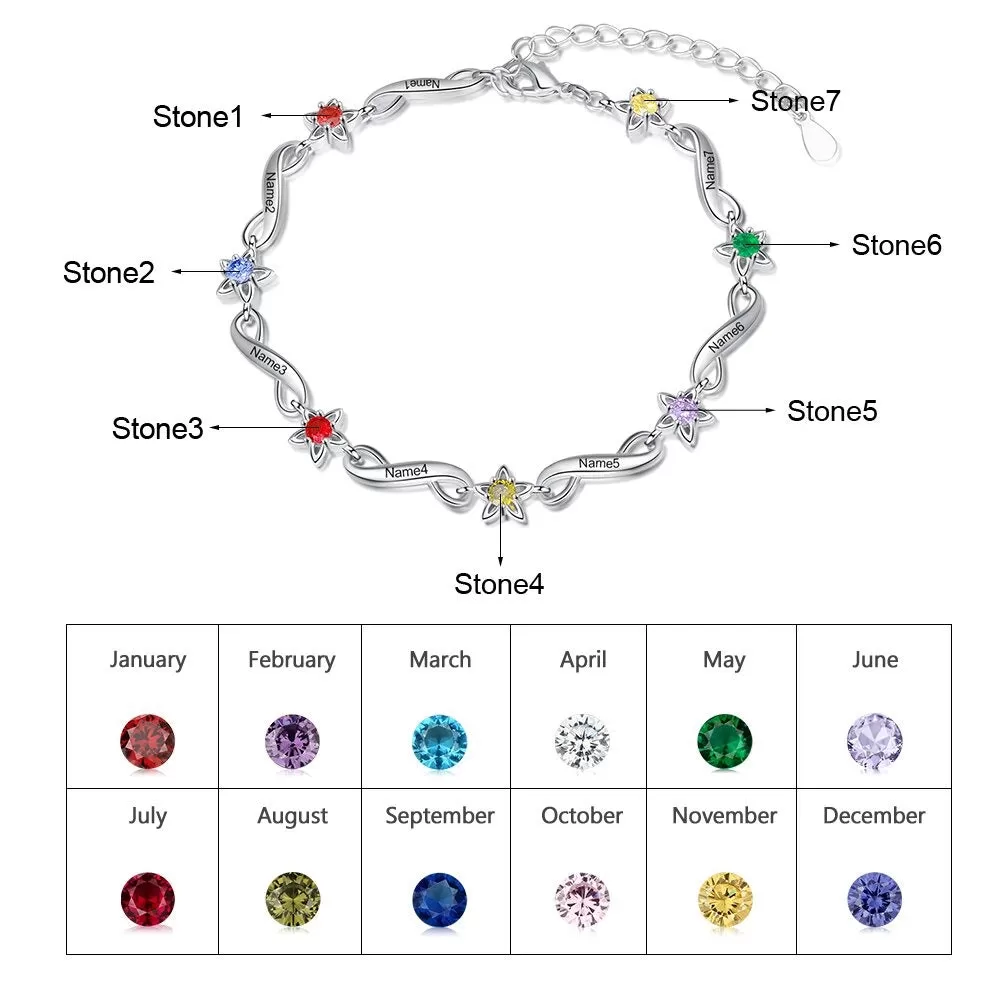 Personalized 7 Birthstone Flower Bracelets