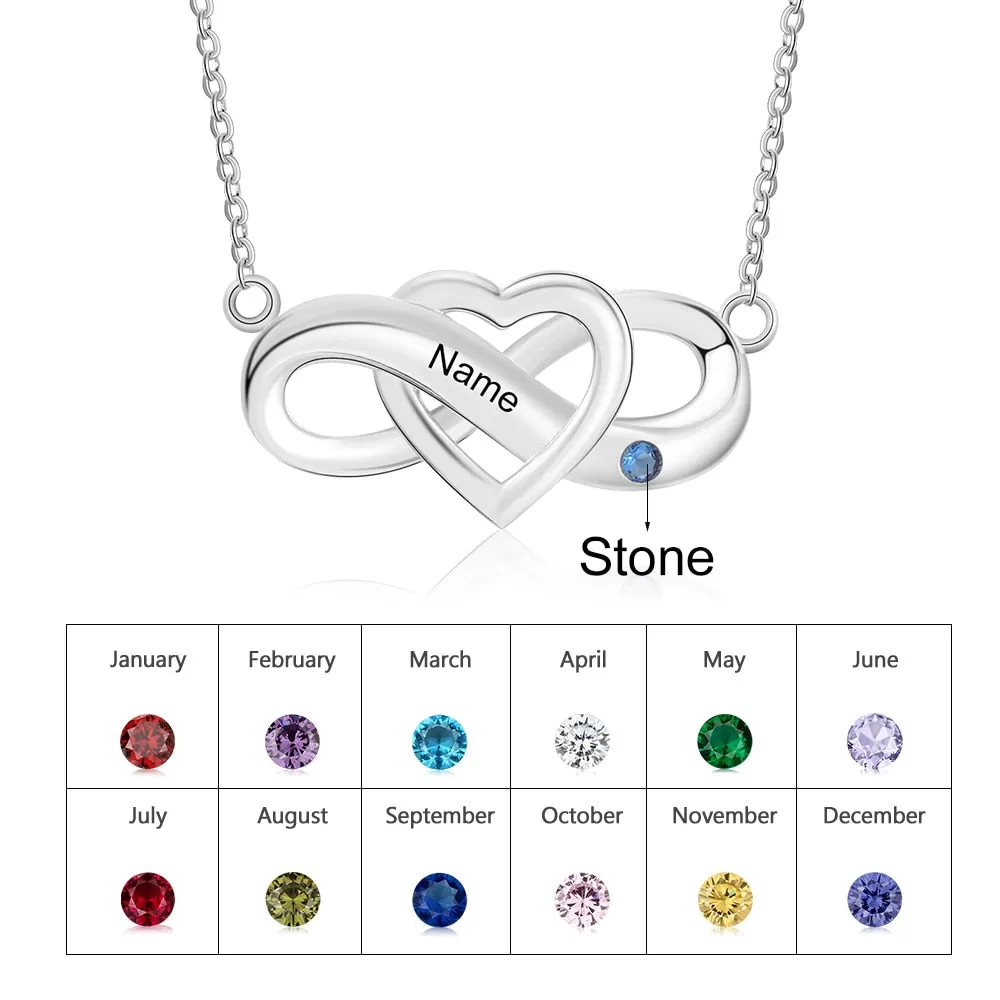 Personalized Infinity Love Heart Pendant Necklace Customized Birthstone Name Engraved Necklace Valentines Day Gifts