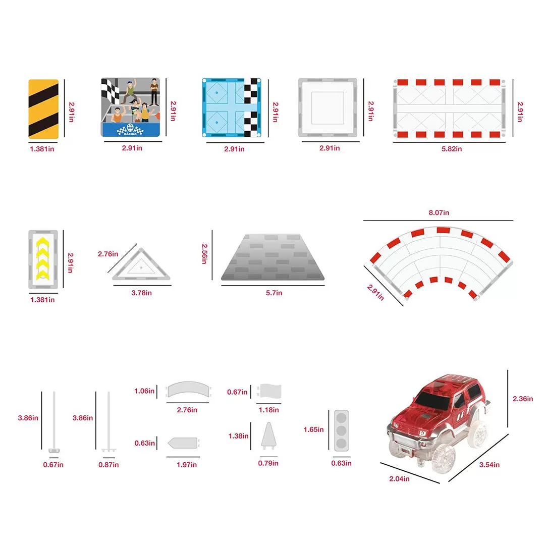 PicassoTiles 64pc Race Car Track Magnetic Building Blocks Children's Play Set