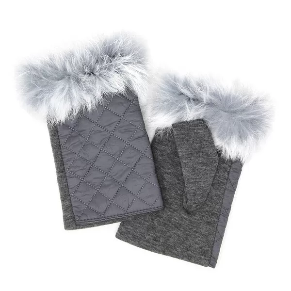 Quilted Fingerless Faux Fur Gloves