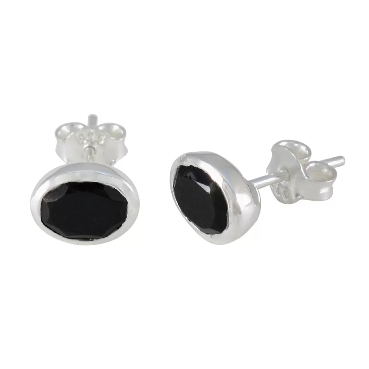 Riyo Beguiling 925 Sterling Silver Earring For Damsel Black Onyx Earring Bezel Setting Black Earring Stud Earring