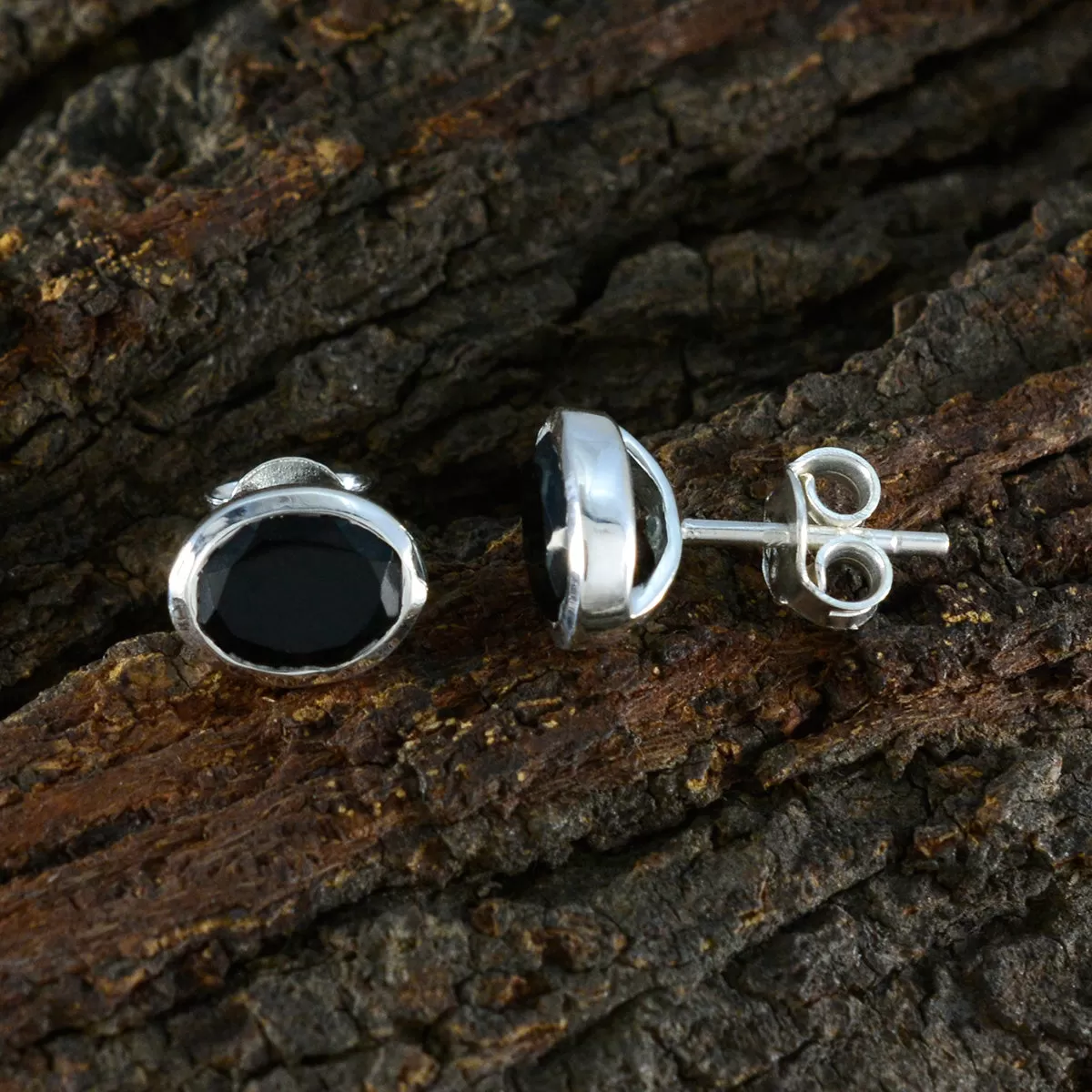 Riyo Beguiling 925 Sterling Silver Earring For Damsel Black Onyx Earring Bezel Setting Black Earring Stud Earring