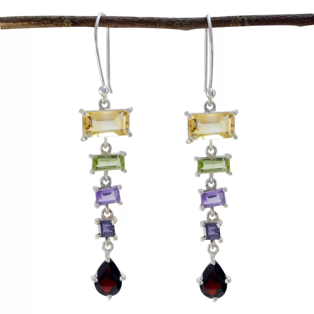 Riyo Genuine Gems multi shape Faceted Multi Multi Stone Silver Earring gift for wife