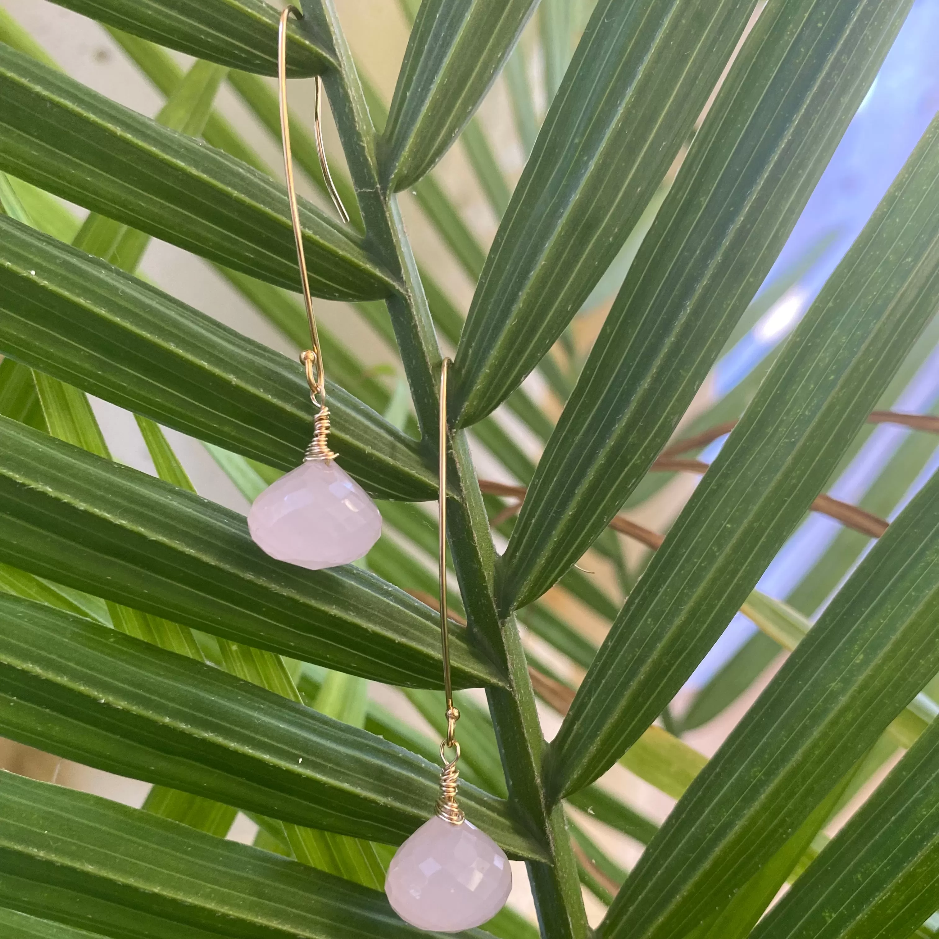 Rose Quartz Briolettes Earrings, Gold Filled Threader Earrings