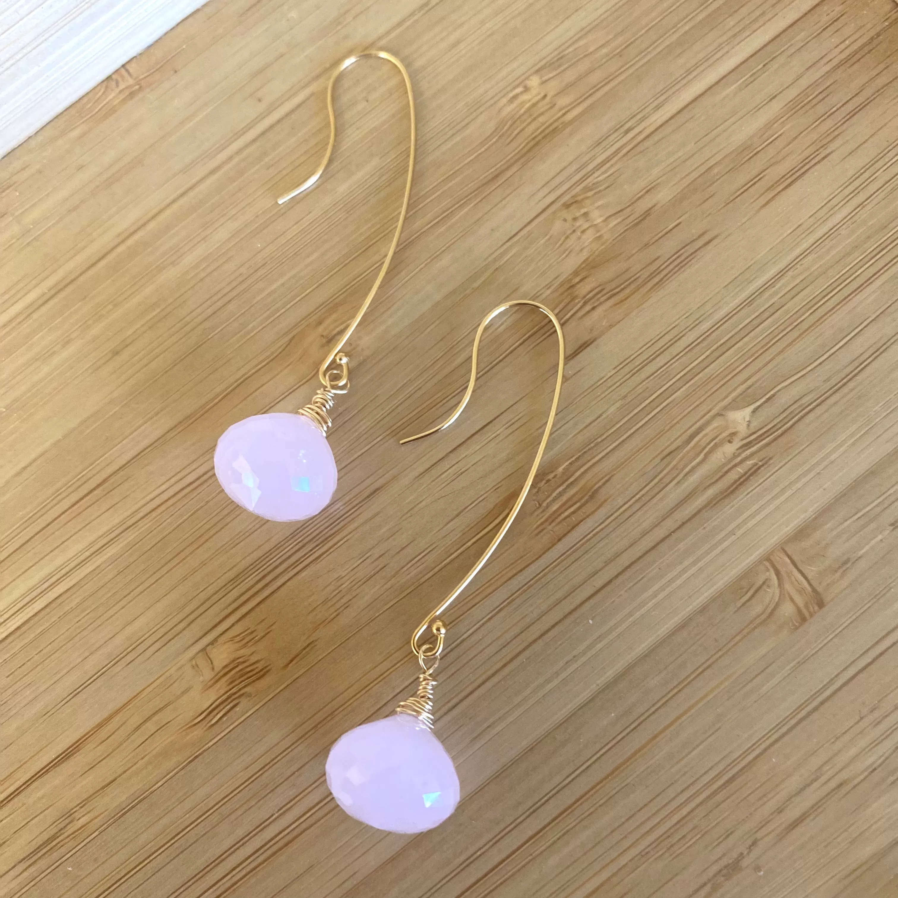 Rose Quartz Briolettes Earrings, Gold Filled Threader Earrings