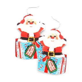 Santa Claus Print Metal Earrings Whimsical Xmas Earrings