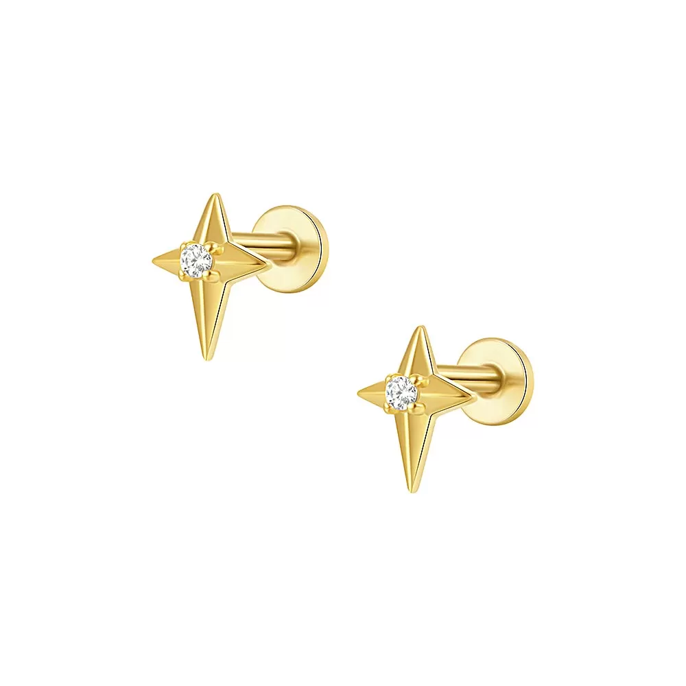 Shining Stars CZ Diamonds Flat Back Earrings