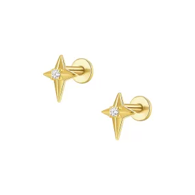 Shining Stars CZ Diamonds Flat Back Earrings