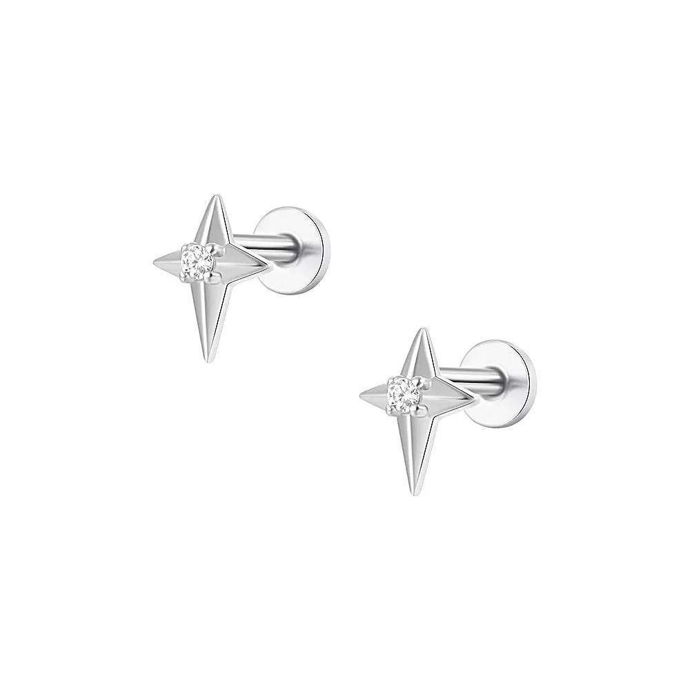 Shining Stars CZ Diamonds Flat Back Earrings