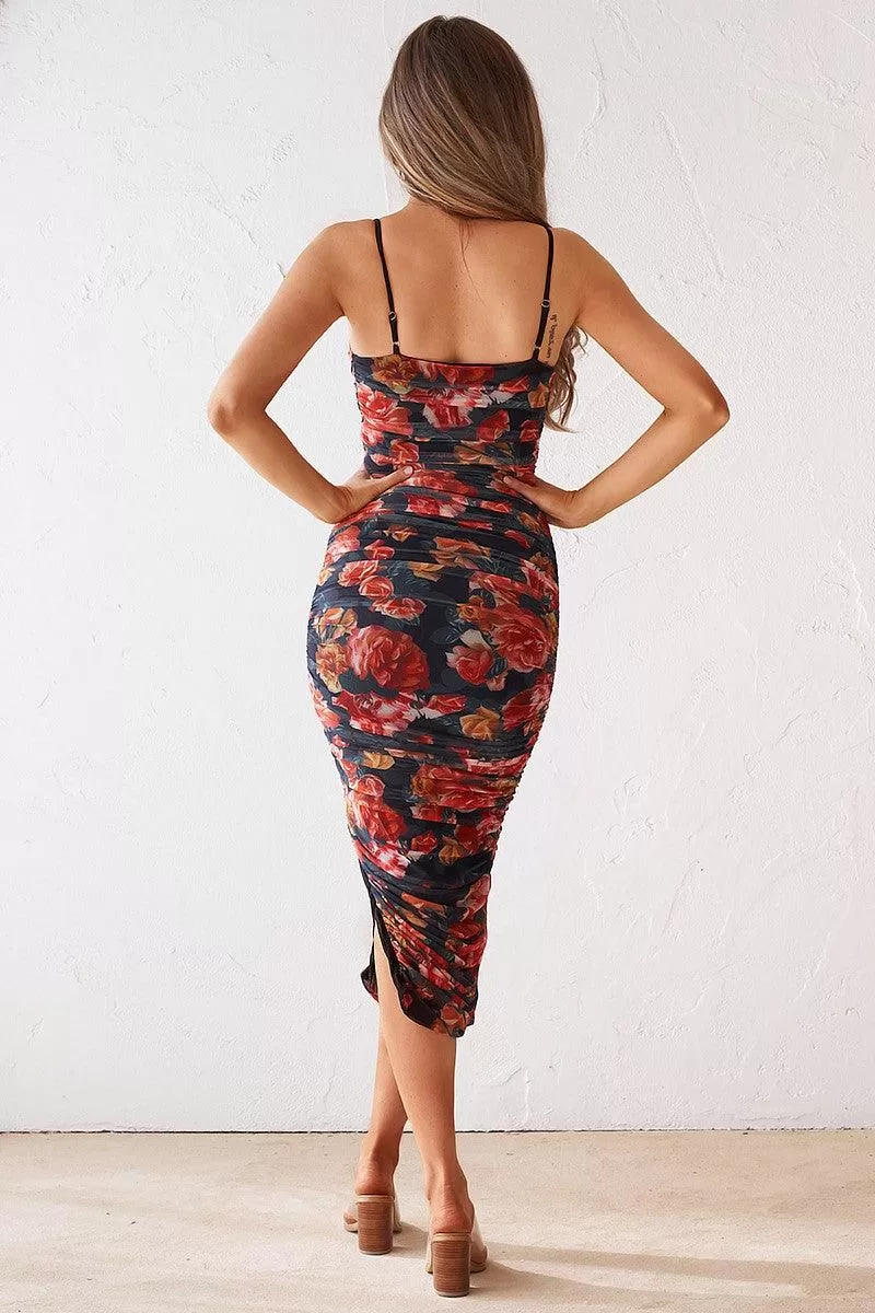 Sienna Midi Dress - Black Floral