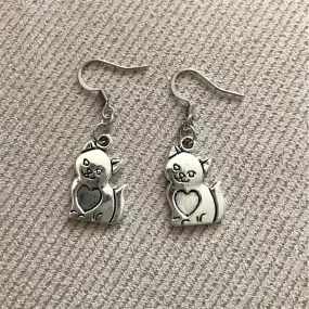 Silver Cat Dangle Earrings