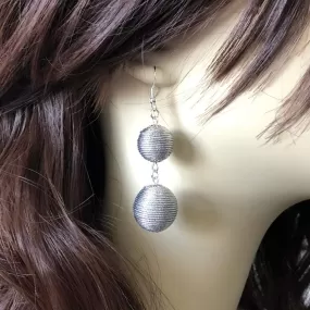 Silver Double Thread Ball Earrings