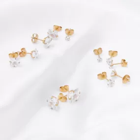 Square Cubic Zirconia Martini Stud Earrings - Gold