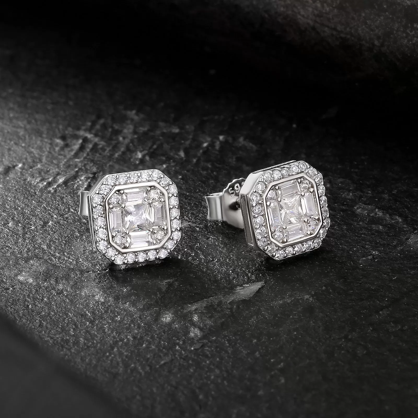 Square Full Iced CZ Stud Earrings for Men