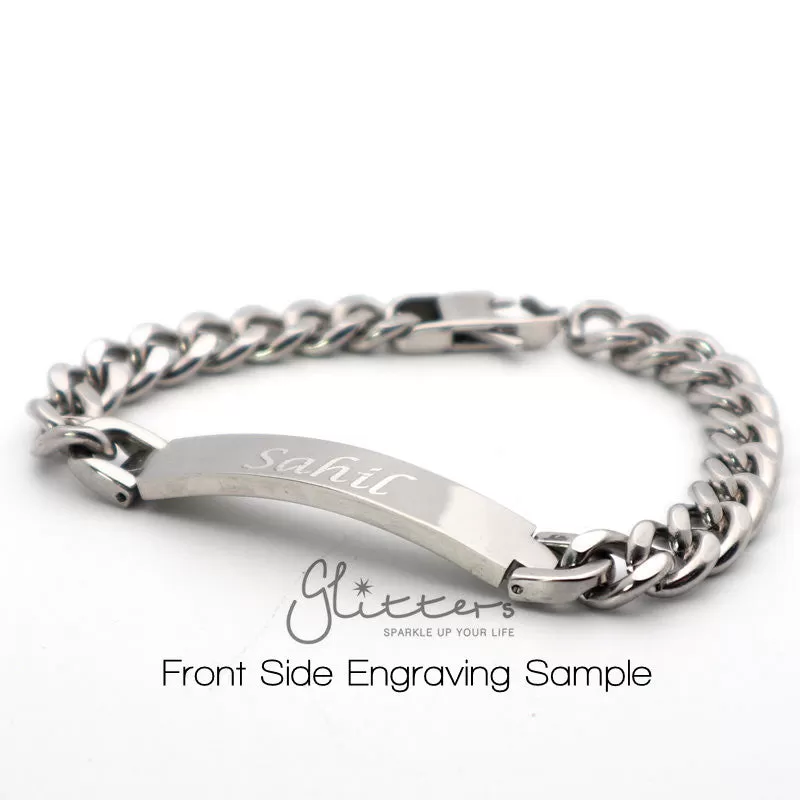 Stainless Steel Men's ID Bracelet 9mm Width   Engraving