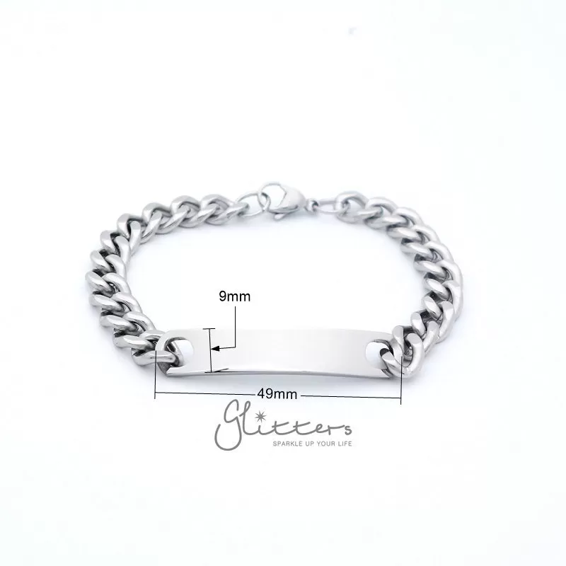 Stainless Steel Men's ID Bracelet 9mm Width   Engraving